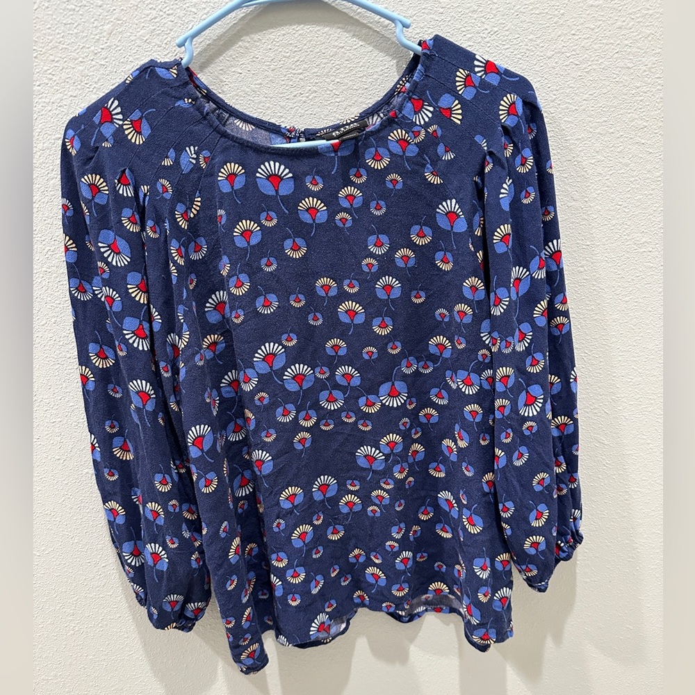 Royal Blue Blouse with Red and Gold Design